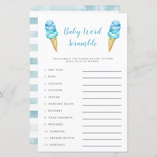 Blue Ice Cream Baby Word Scramble Game (Voorkant / Achterkant)