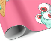 Blue ice cream with eyes. Pink background. Seamles Cadeaupapier (Rol Hoek)