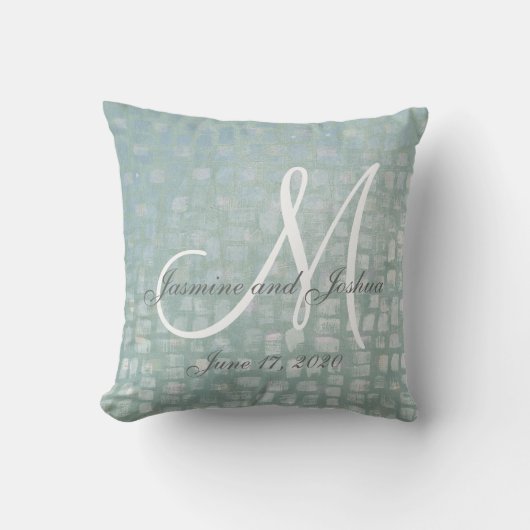 Blue Ice Geometric Monogram Wedding Keepslag Kussen (Voorkant)