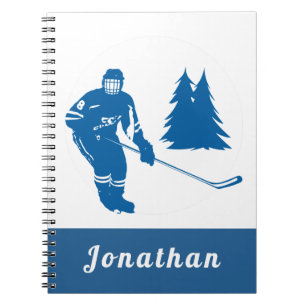 Blue Ice Hockey Player Custom Name Winter Sport Notitieboek
