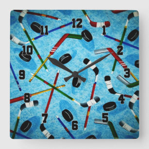 Blue Ice Hockey Thema Vierkante Klok