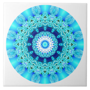 Blue Ice Lace Mandala, Abstract Aqua Tegeltje