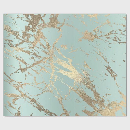 Blue Ice Pastel Gold Marble Shiny Abstract Cadeaupapier (Vlak)