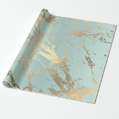 Blue Ice Pastel Gold Marble Shiny Abstract Cadeaupapier (Uitgerold)