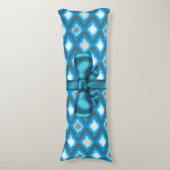 Blue Ikat Diamonds Pattern and Blue Bow Custom Lichaamskussen (Voorkant Verticaal)