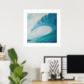 blue image of a wave crashing in the ocean poster (Bureau à domicile)
