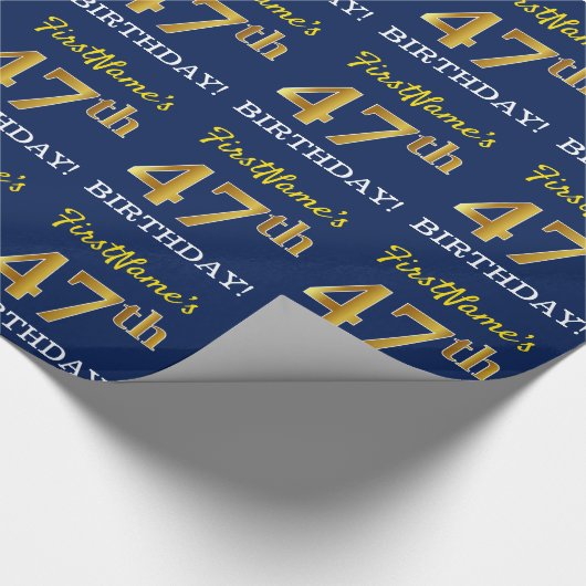 Blue, Imitation Gold look "47th BIRTHDAY" Cadeaupapier (Hoek)