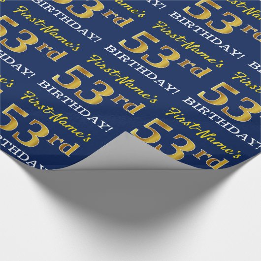 Blue, Imitation Gold look "53rd BIRTHDAY" Cadeaupapier (Hoek)