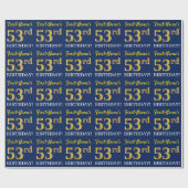 Blue, Imitation Gold look "53rd BIRTHDAY" Cadeaupapier (Vlak)