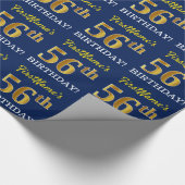 Blue, Imitation Gold look "56th BIRTHDAY" Cadeaupapier (Hoek)