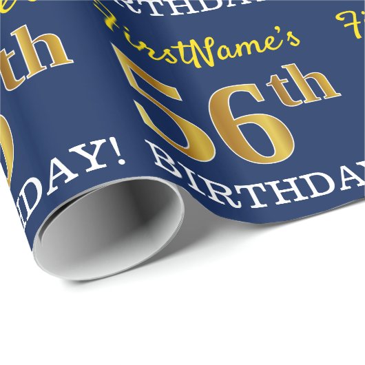 Blue, Imitation Gold look "56th BIRTHDAY" Cadeaupapier (Rol Hoek)