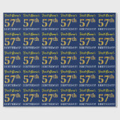 Blue, Imitation Gold look "57th BIRTHDAY" Cadeaupapier (Vlak)