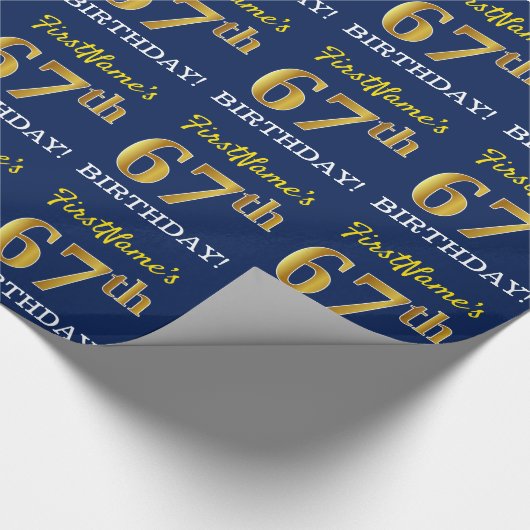 Blue, Imitation Gold look "67th BIRTHDAY" Cadeaupapier (Hoek)