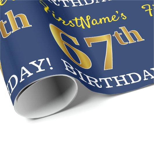 Blue, Imitation Gold look "67th BIRTHDAY" Cadeaupapier (Rol Hoek)