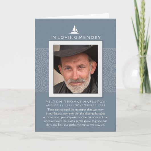 Blue in Loing Memory Foto Sailboot Hartelijk dank Bedankkaart (Voorkant)