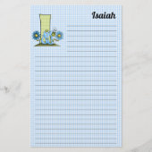 Blue Inch Worm Mongram Letter I Gingham Lined Briefpapier (Voorkant)