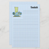 Blue Inch Worm Mongram Letter I Gingham Lined Briefpapier (Voorkant / Achterkant)
