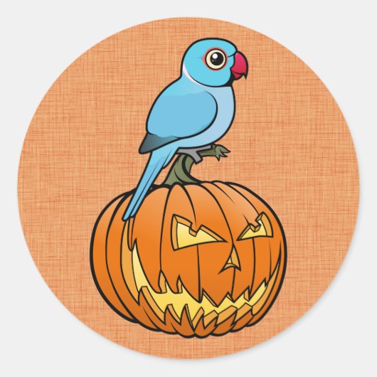 Blue Indian Ringneck on Pumpkin Halloween Ronde Sticker (Voorkant)