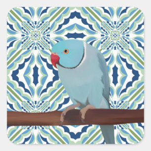 Blue Indian Ringneck Parkiet Vierkante Sticker
