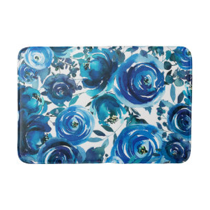 Blue Indigo Floral Flowers Elegant Shabby Chic Badmat