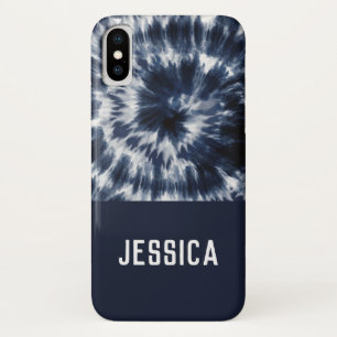 Blue Indigo Shibori Tie Dye Aangepaste naam iPhone X Hoesje