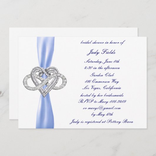 Blue Infinity Coeur nuptiale de douche Invitation (Devant / Derrière)