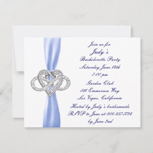 Blue Infinity Heart Bachelorette Party Invitation (Devant)