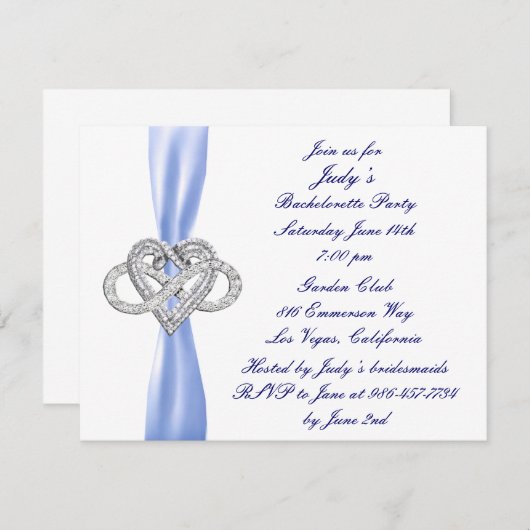 Blue Infinity Heart Bachelorette Party Invitation (Devant / Derrière)
