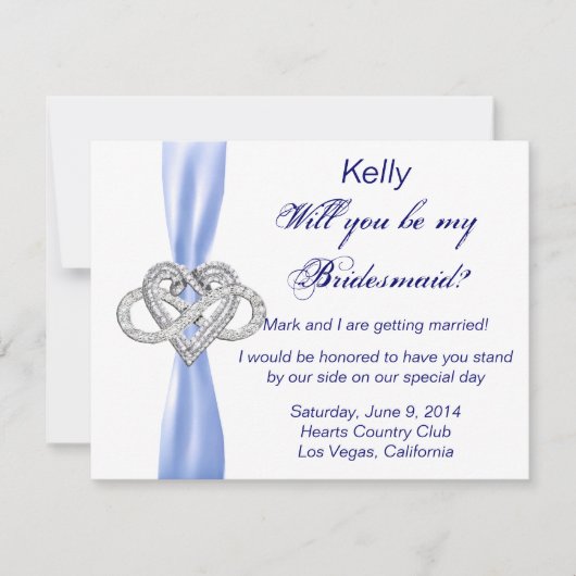 Blue Infinity Heart Bridesmaid Kaart (Voorkant)