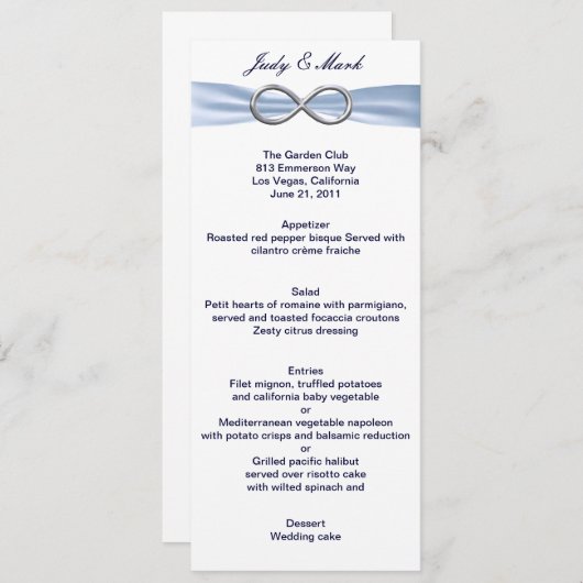 Blue Infinity Wedding Menu Kaart (Voorkant / Achterkant)