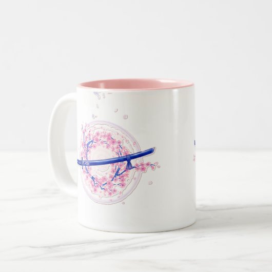 Blue Ink Katana & Cherry Blossom / Sakura Mug (Devant gauche)