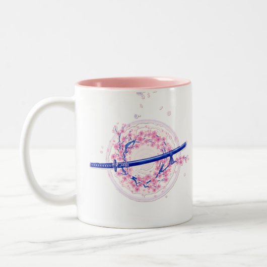 Blue Ink Katana & Cherry Blossom / Sakura Mug (Gauche)