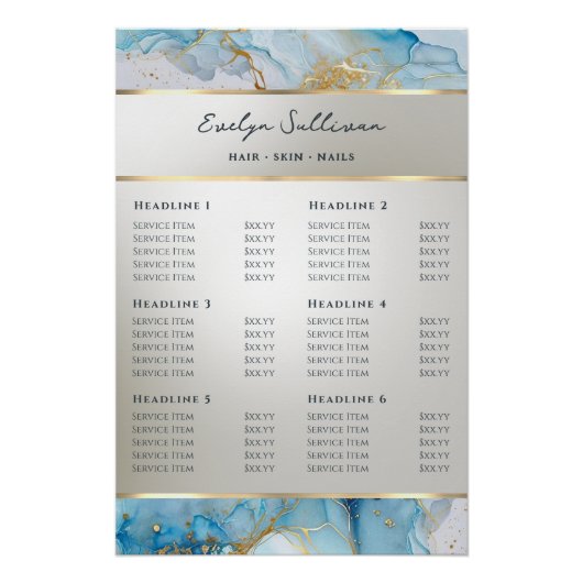 Blue Ink Marble prijslijst poster Perfect Poster (Voorkant)