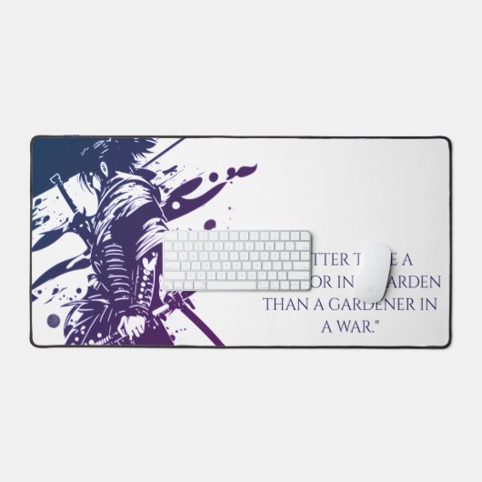 Blue Ink Samurai Warrior & Custom Quote Desk Mat (Clavier et souris)
