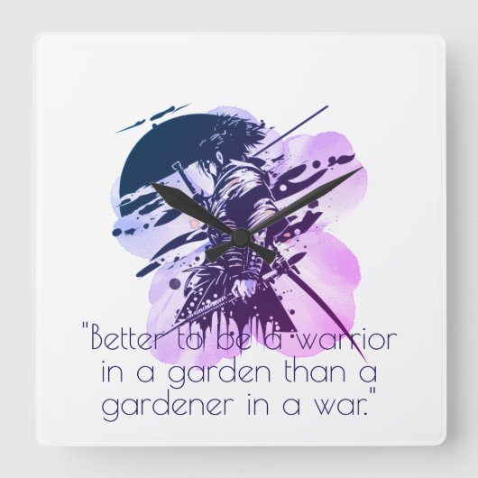 Blue Ink Samurai Warrior & Custom Quote Wall Clock Vierkante Klok (Voorkant)