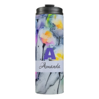 Blue Ink Spash Abstracte Flower gepersonaliseerde Thermosbeker