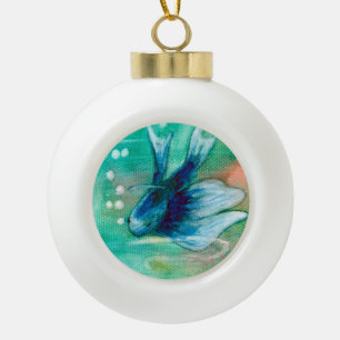 Blue Inky Betta Fish Keramische Bal Ornament