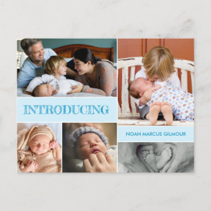 Blue introduceert tweede Baby geboortefotocollage Aankondigingskaart