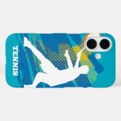 Blue Iphone 16 coque avec silhouette du joueur de  (Verso (horizontal))