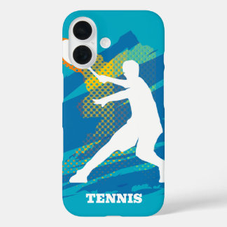 Blue Iphone 16 hoesje met silhouet voor tennissers