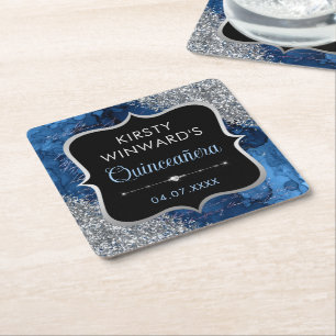 Blue Iridescent Mermaid Letters Quinceanera Vierkante Kartonnen Onderzetter