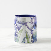 Blue Iris Art floral Aquarelle Fleur femmes Mug (Centre)