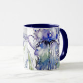 Blue Iris Art floral Aquarelle Fleur femmes Mug (Devant droit)