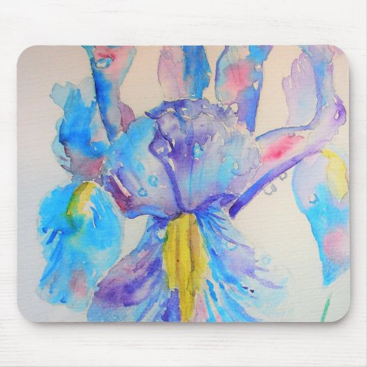 Blue Iris Art Waterverf Design Muismat (Voorkant)