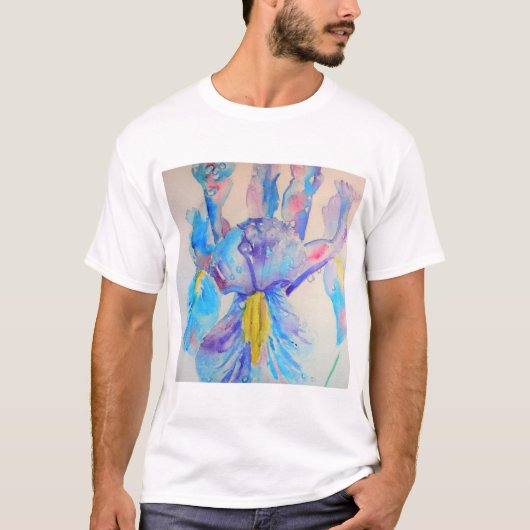 Blue Iris Art Waterverf Design T-shirt (Voorkant)