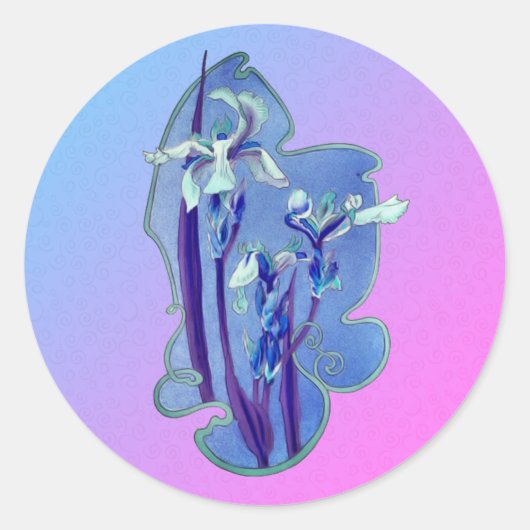 Blue Iris Floral Art Ronde Sticker (Voorkant)