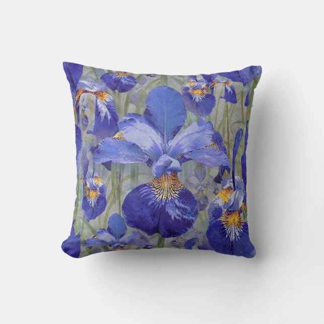 Blue Iris Floral Pattern Kussen (Voorkant)