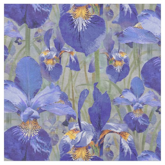 Blue Iris Floral Pattern Stof (Close Up)