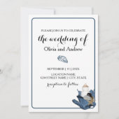 Blue iris floral plage côtière invitation mariage (Devant)