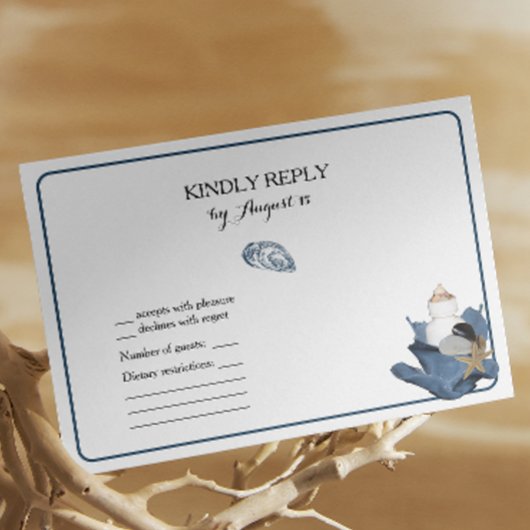 Blue iris floral plage de plage mariage RSVP carte